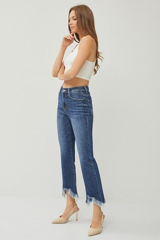 High Rise Crop Bootcut Fray Hem Risen Jeans