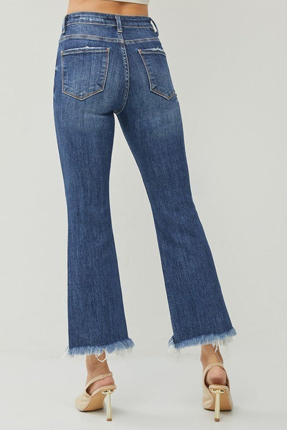 High Rise Crop Bootcut Fray Hem Risen Jeans