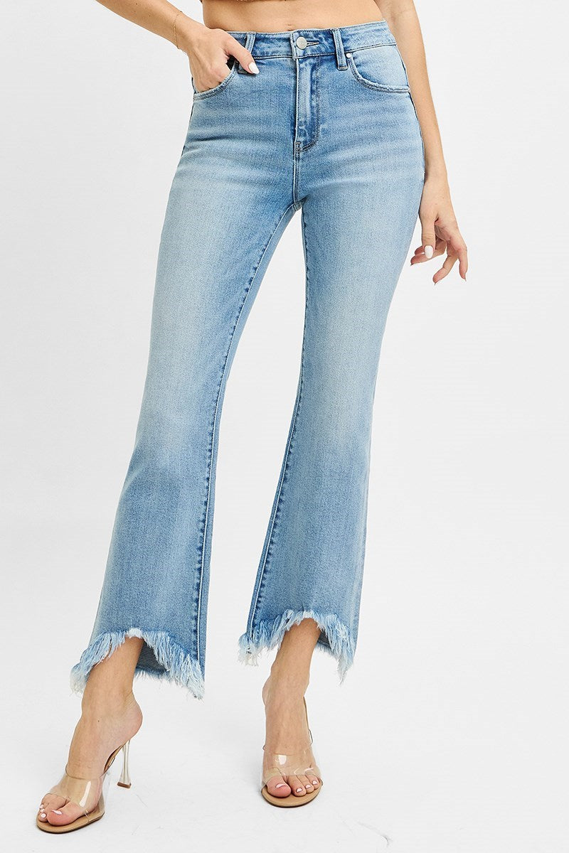 High Rise Crop Bootcut Fray Hem Risen Jeans