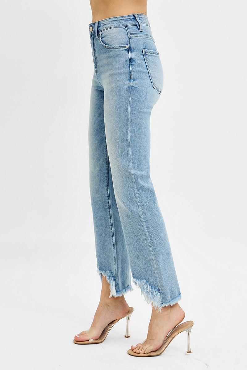 High Rise Crop Bootcut Fray Hem Risen Jeans