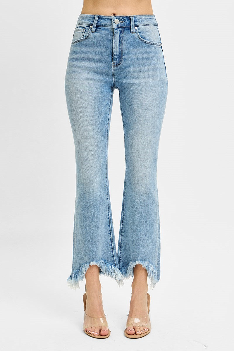 High Rise Crop Bootcut Fray Hem Risen Jeans