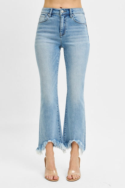 High Rise Crop Bootcut Fray Hem Risen Jeans