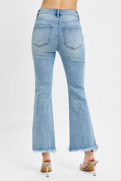 High Rise Crop Bootcut Fray Hem Risen Jeans
