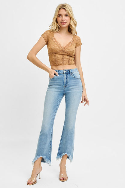 High Rise Crop Bootcut Fray Hem Risen Jeans