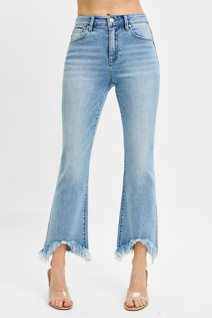 High Rise Crop Bootcut Fray Hem Risen Jeans