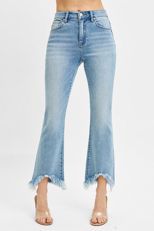 High Rise Crop Bootcut Fray Hem Risen Jeans