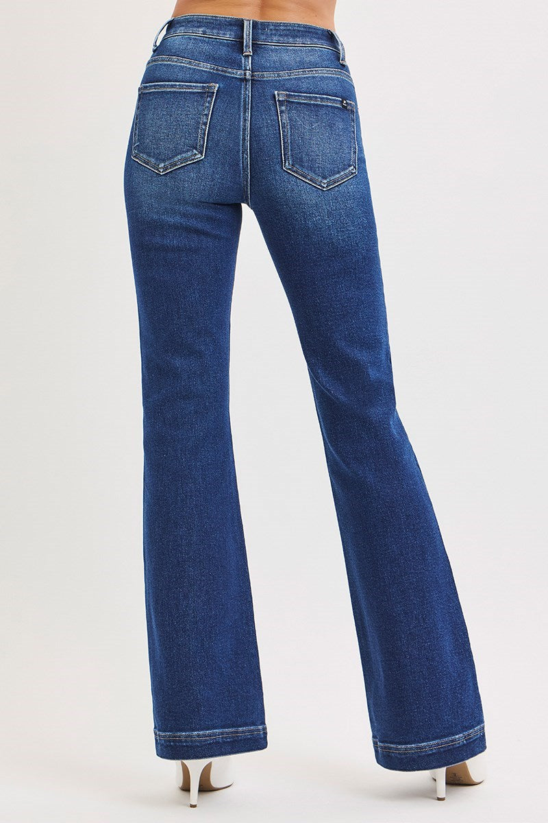 Deep Blue Low Rise Flare Jeans by Risen