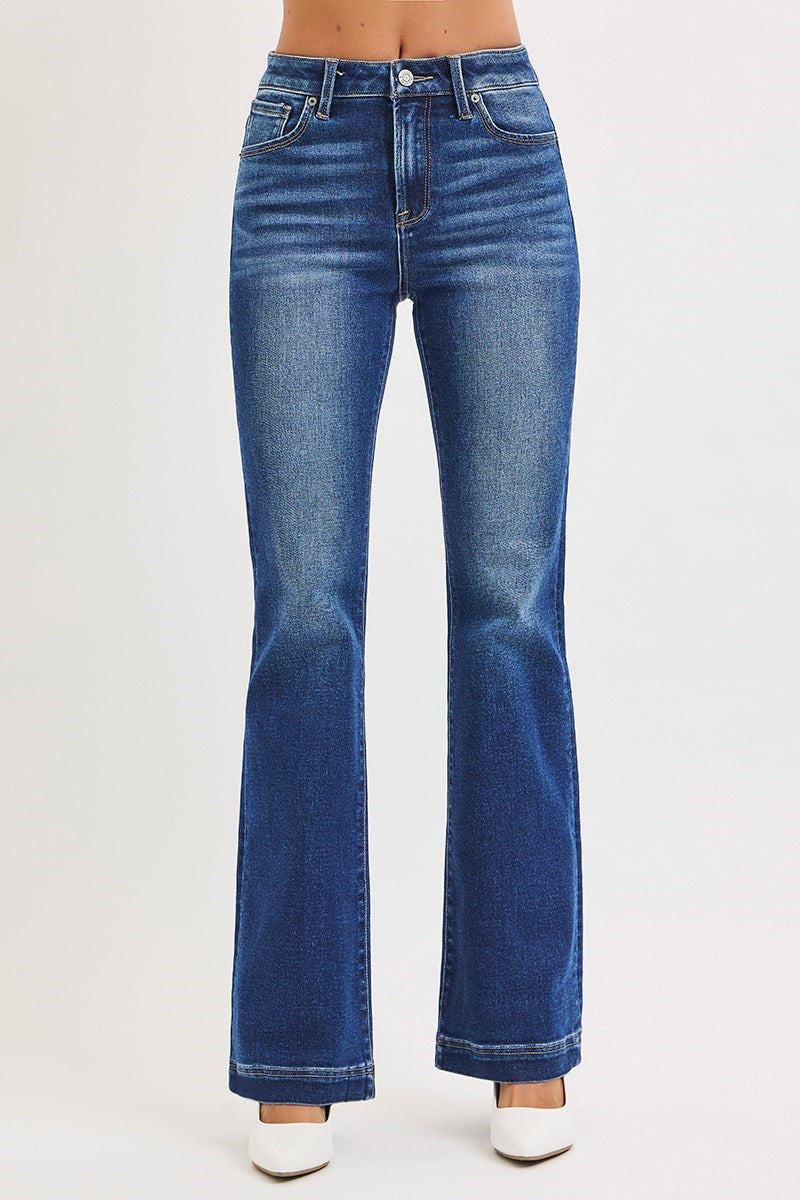 Deep Blue Low Rise Flare Jeans by Risen