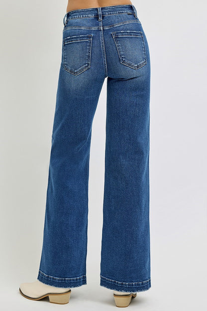 High Rise Wide Front Patch Pocket Jeans