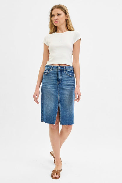 Curvy High Rise front Slit Pencil Denim Skirt