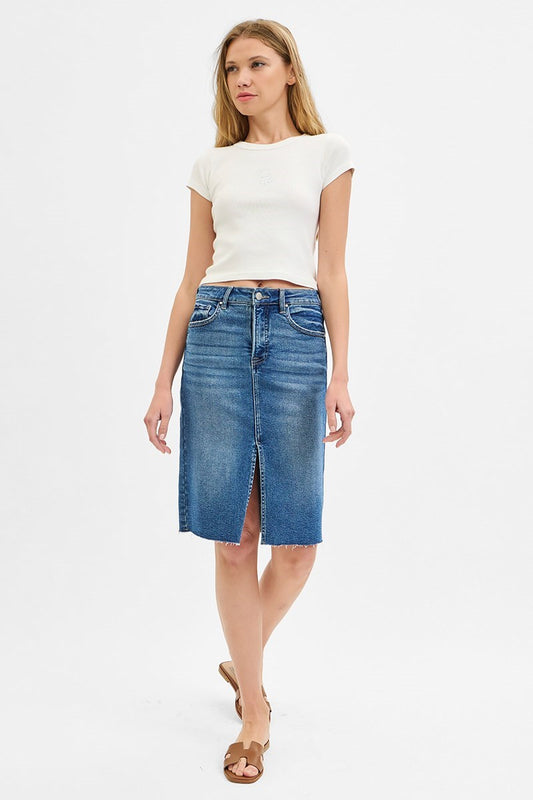 Curvy High Rise front Slit Pencil Denim Skirt