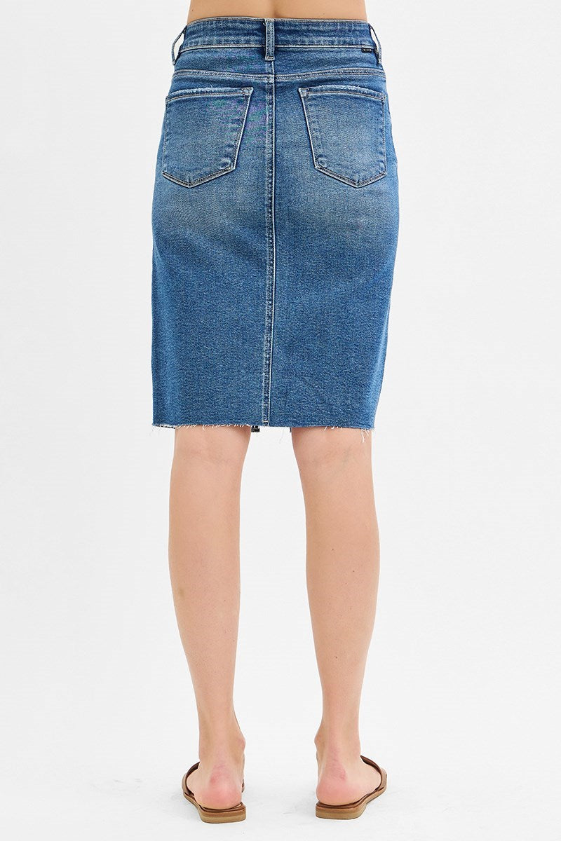 Curvy High Rise front Slit Pencil Denim Skirt