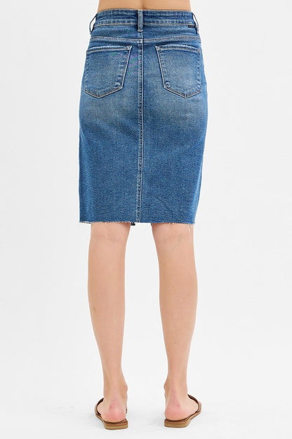 Curvy High Rise front Slit Pencil Denim Skirt