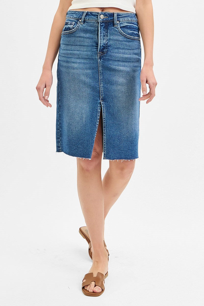 Curvy High Rise front Slit Pencil Denim Skirt