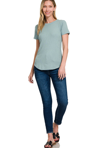 Ribbed Curved Round Neck Tee