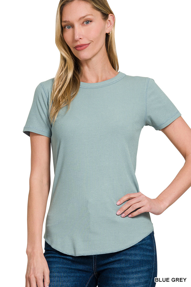 Ribbed Curved Round Neck Tee