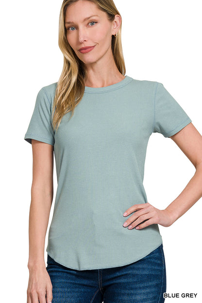 Ribbed Curved Round Neck Tee