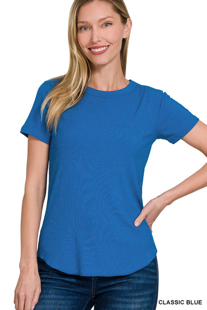 Ribbed Curved Round Neck Tee