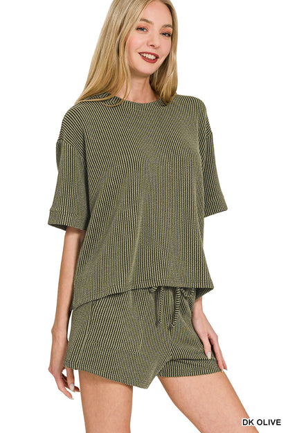 Ribbed Half Sleeve Tee & Short Pants 2PC Set