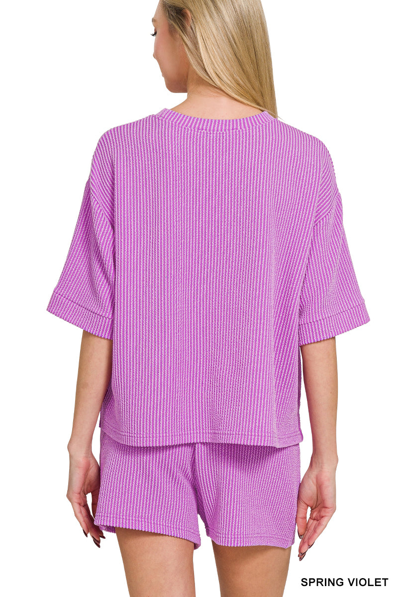 Ribbed Half Sleeve Tee & Short Pants 2PC Set