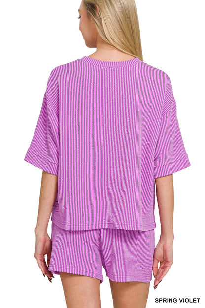 Ribbed Half Sleeve Tee & Short Pants 2PC Set