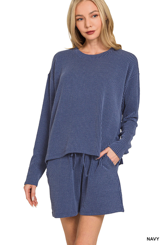 Raised Rib Long Sleeve Tee & Shorts Set