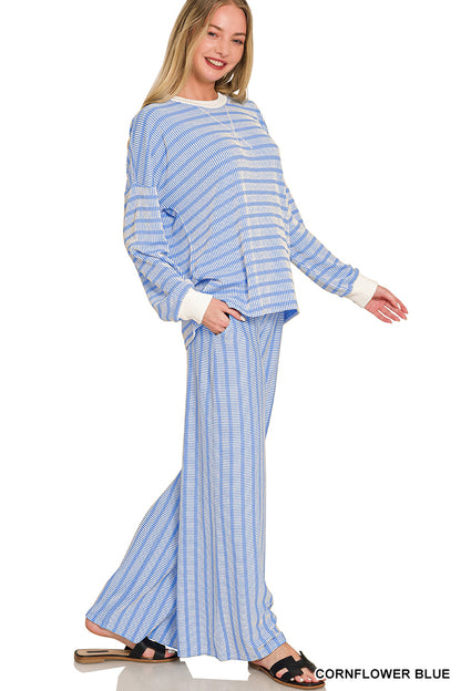 Raised Rib Striped Pullover & Pants Set