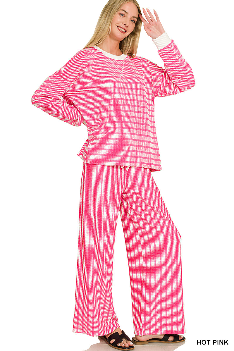 Raised Rib Striped Pullover & Pants Set