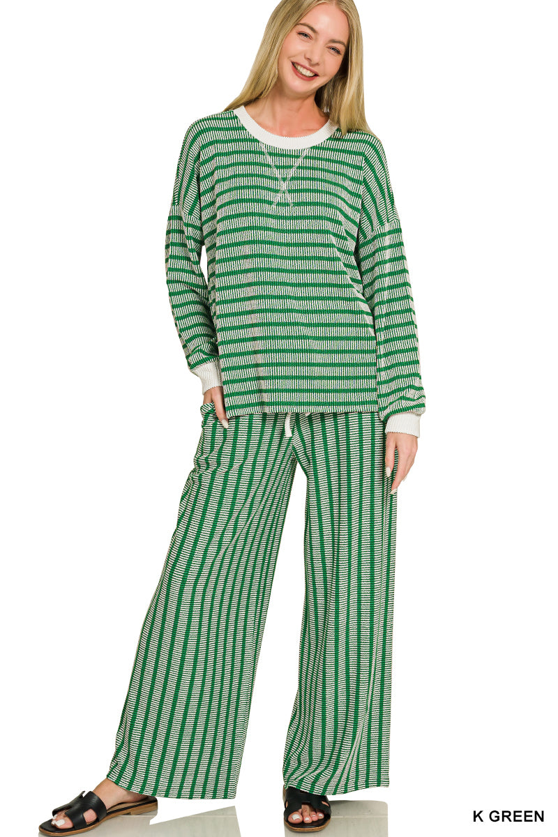 Raised Rib Striped Pullover & Pants Set