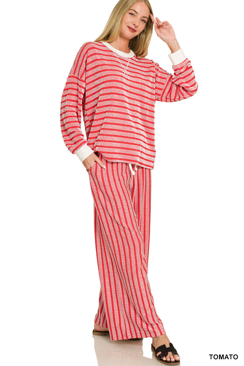 Raised Rib Striped Pullover & Pants Set