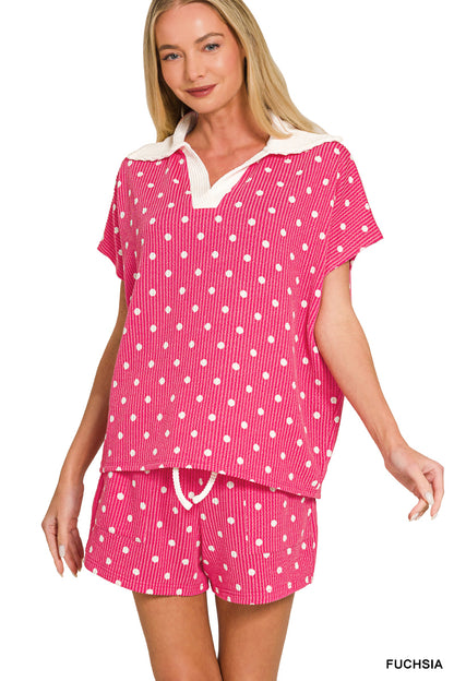 Polka Dot Ribbed Top & Shorts Set