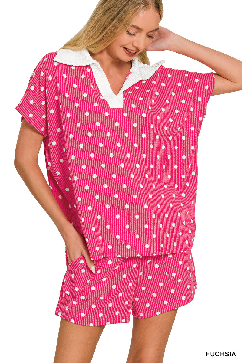 Polka Dot Ribbed Top & Shorts Set