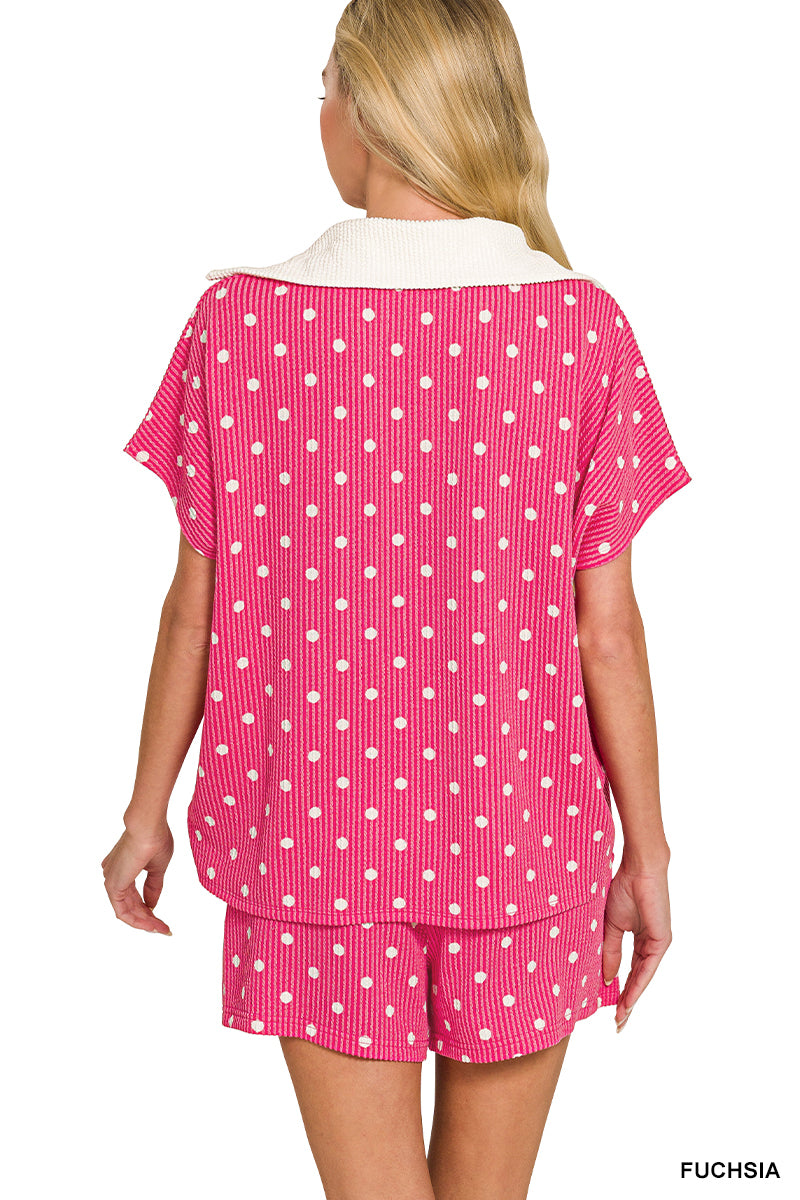 Polka Dot Ribbed Top & Shorts Set