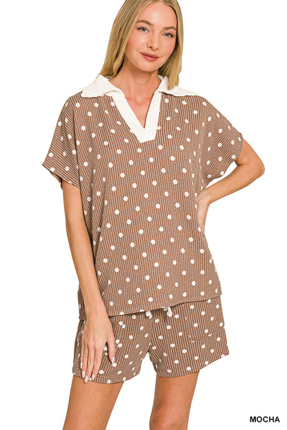 Polka Dot Ribbed Top & Shorts Set