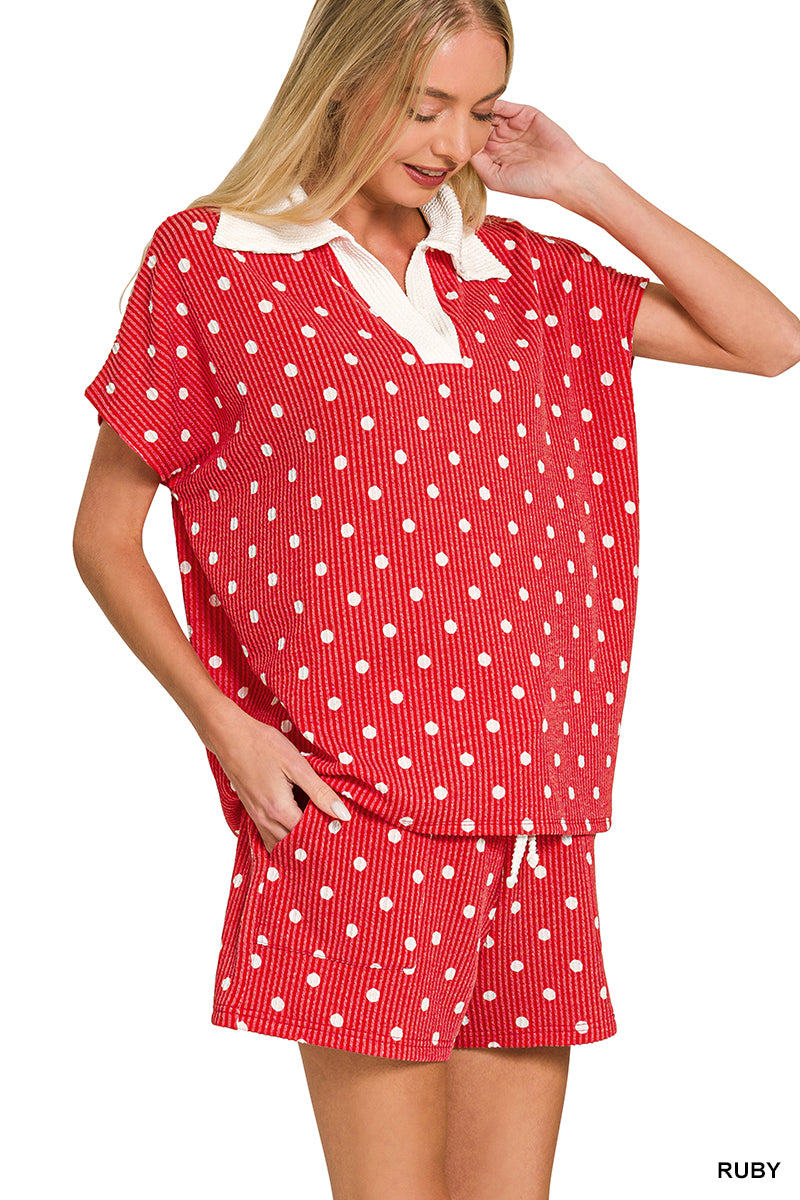 Polka Dot Ribbed Top & Shorts Set