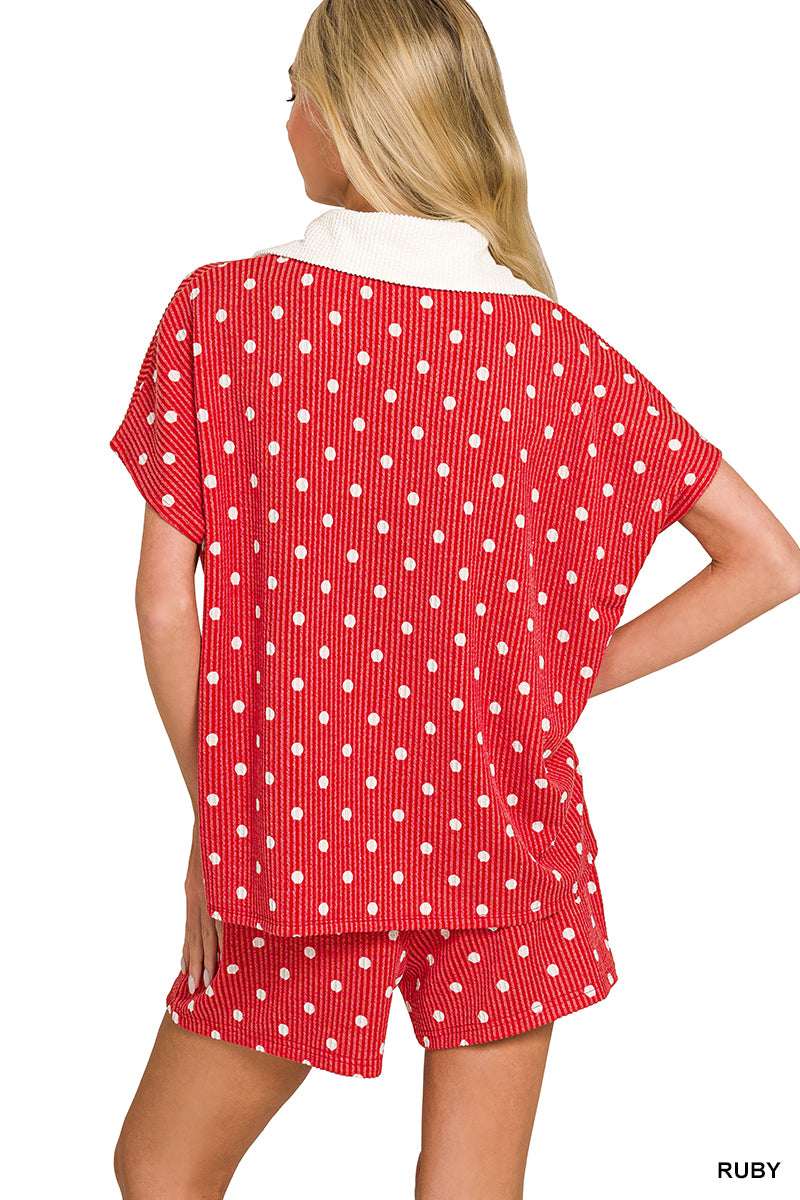 Polka Dot Ribbed Top & Shorts Set
