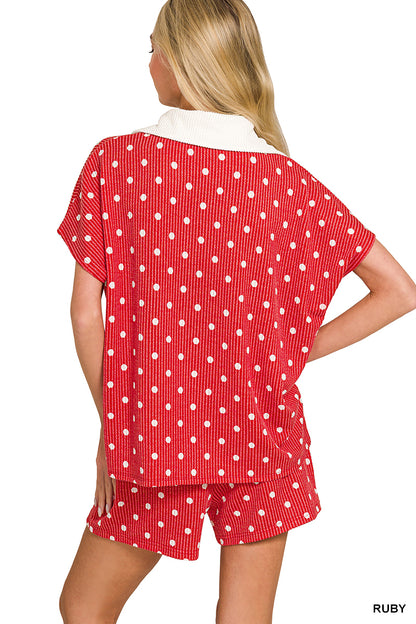 Polka Dot Ribbed Top & Shorts Set