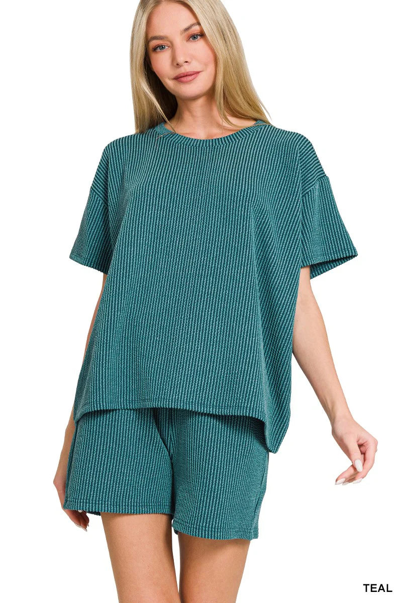 Raised Ribbed Short Sleeve & Short Set