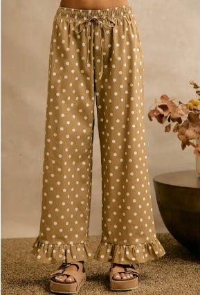 POLKA DOT PRINT WAIST ELASTIC RUFFLE PANTS