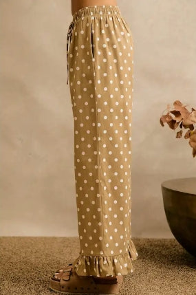 POLKA DOT PRINT WAIST ELASTIC RUFFLE PANTS