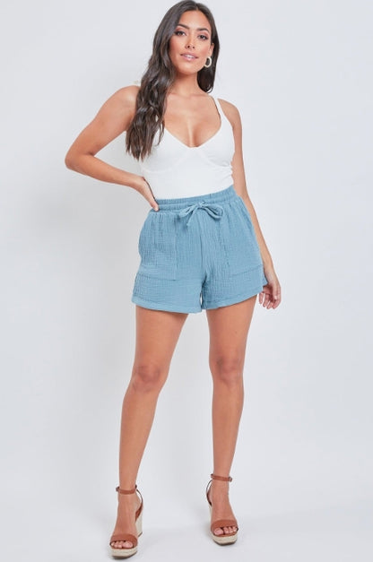 Double Gauze Shorts With Banded Hem And side Pockets