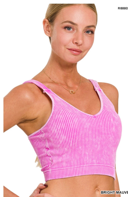 Washed Ribbed Cropped Seamless Bra Tank Top