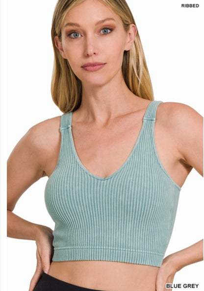 Washed Ribbed Cropped Seamless Bra Tank Top