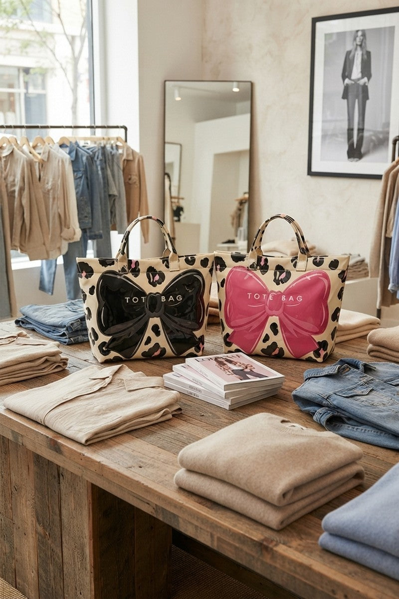 Leopard Bow PVC Tota Bag