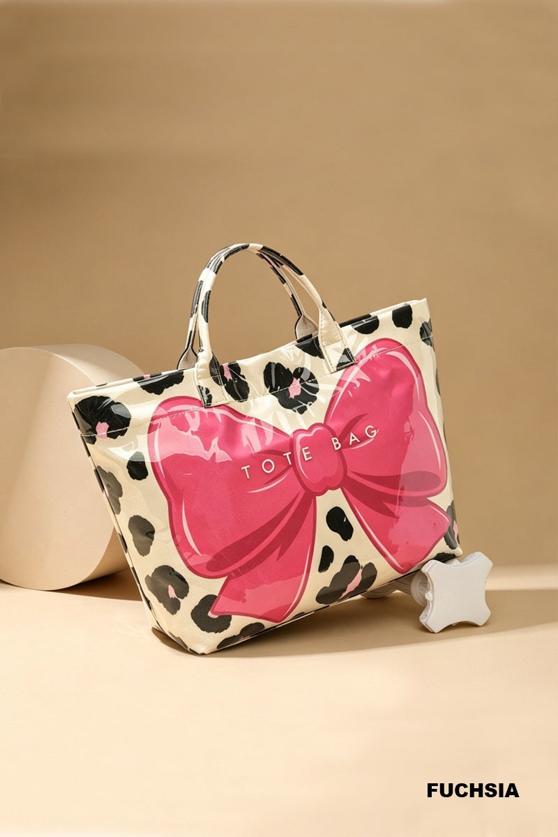 Leopard Bow PVC Tota Bag