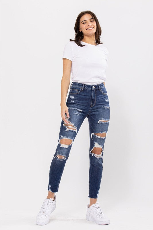 High Rise Skinny Distressed Stretchy Denim