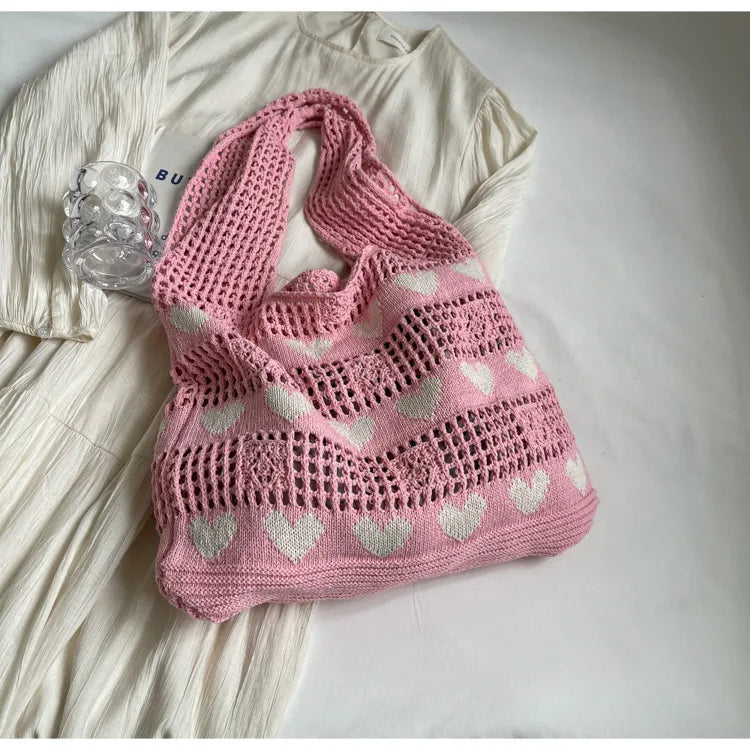 Heart Crochet Tote Bag