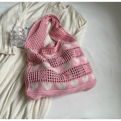 Heart Crochet Tote Bag