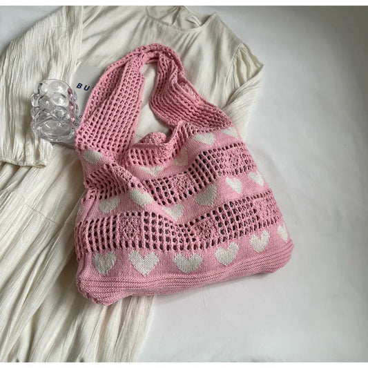Heart Crochet Tote Bag