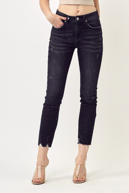 Mid Rise Raw Hem Skinny
